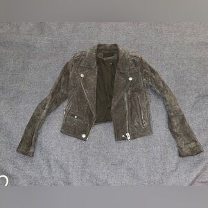Women's Suede Biker Jacket - Olive green